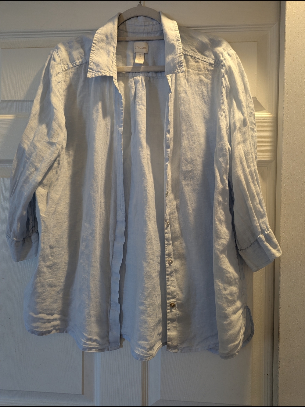 Chico's Light Blue Linen Button-Front Shirt